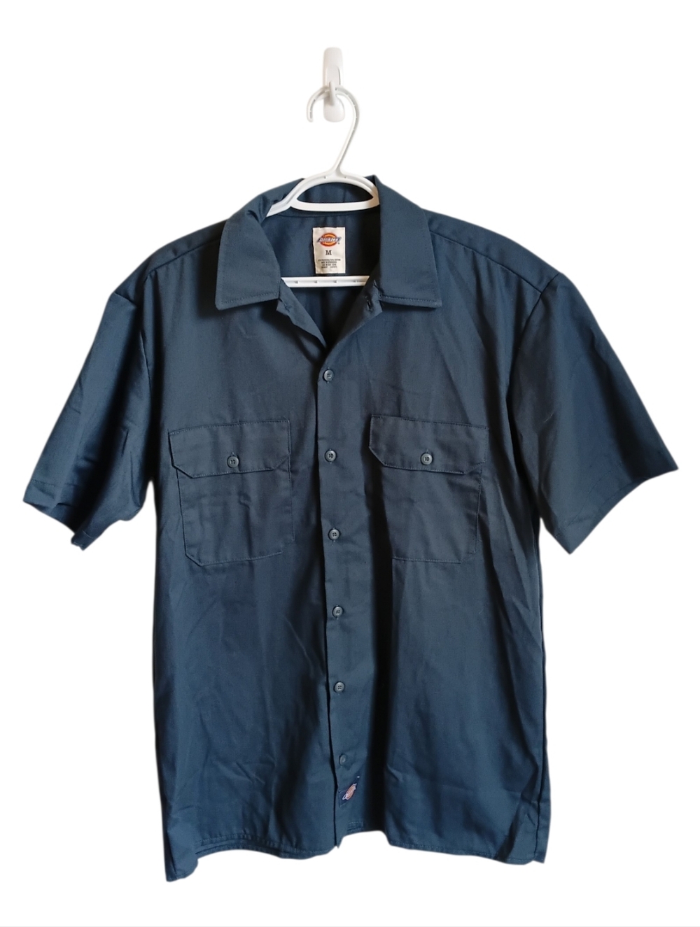 Vintage Y2K Dickies Men's Short Sleeve Button-Front Work Shirt - Navy Blue Med